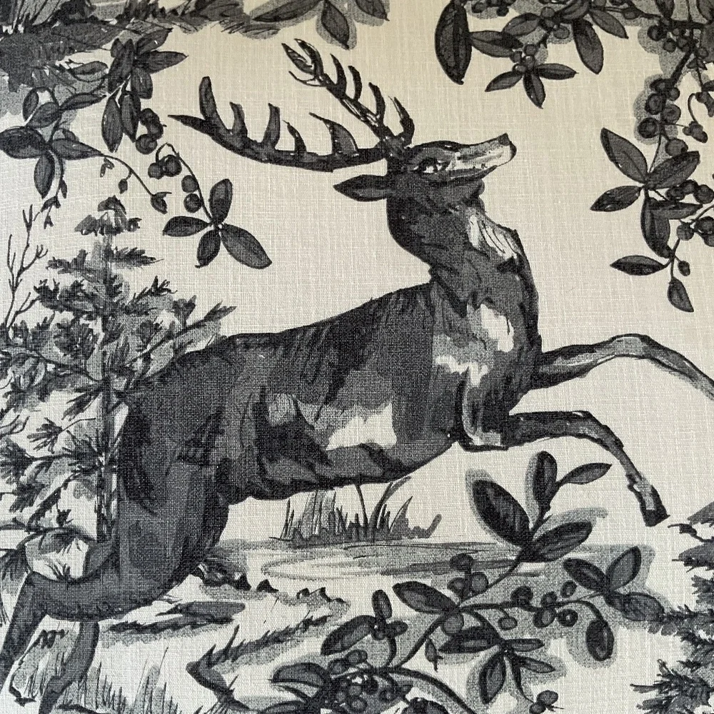 Pottery Barn Black Alpine Toile Stag Deer Reversible Plaid Pillow Cover Winter